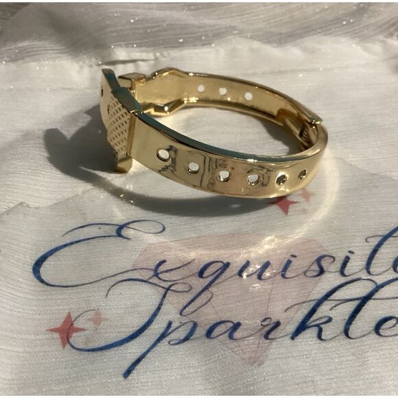 Edgy Gold Belt Buckle Statement Hinged Bracelet Bangle - Picture 4 of 15